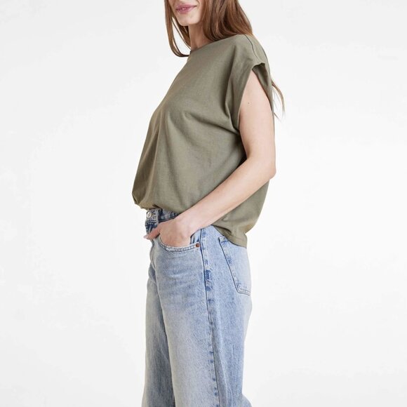 Nuuds Olive Green Cotton Crewneck Muscle Tee - Picture 3 of 6